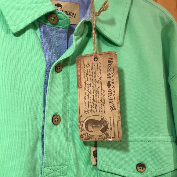 NWT Buffalo Jackson Lime Green Cotton Polo Shirt - Picture 7 of 12